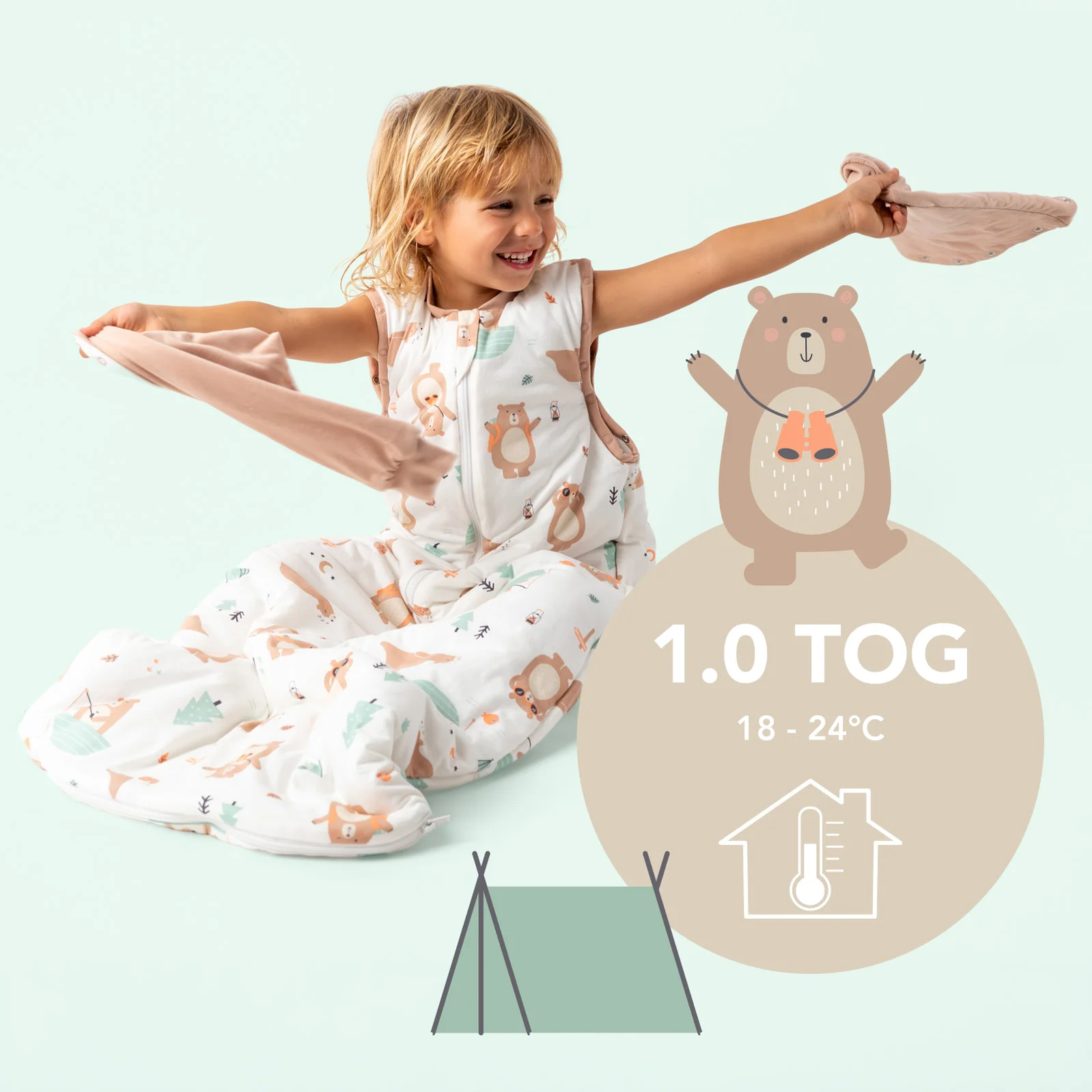 Medvedíky LETNÝ spací vak s odopínateľnými rukávmi 6-10 rokov, 150cm | Slumbersac