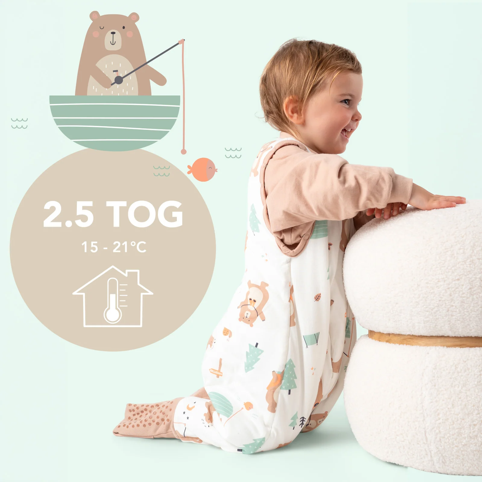 Medvedíky CELOROČNÝ PROTISKLZOVÝ spací vak s odopínateľnými rukávmi, 60cm | Slumbersac