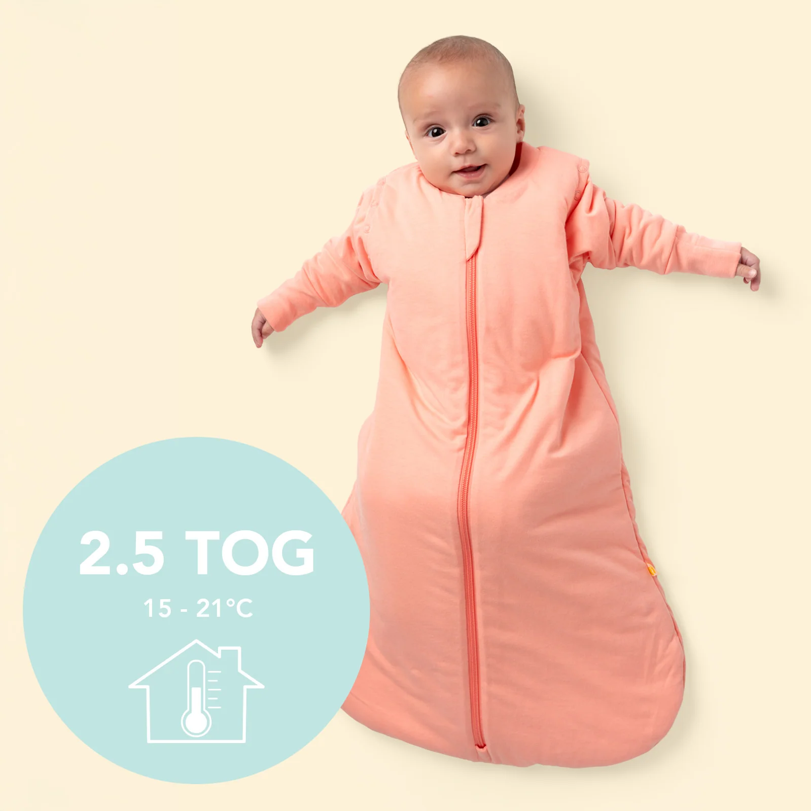 Broskyňový CELOROČNÝ spací vak s odopínateľnými rukávmi 6-10 rokov, 150cm | Slumbersac