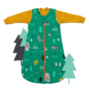 ORGANICKÁ BAVLNA - Zelený CELOROČNÝ spací vak s odopínateľnými rukávmi 0-6 mesiacov, 70cm