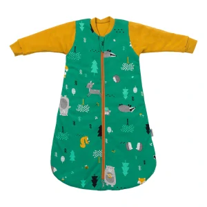 ORGANICKÁ BAVLNA - Zelený ZIMNÝ spací vak s rukávmi 0-6 mesiacov, 70cm