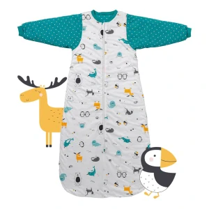 ORGANICKÁ BAVLNA - Modrý ZIMNÝ spací vak s rukávmi, 3-6rokov, 130cm