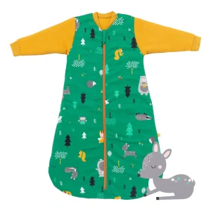 ORGANICKÁ BAVLNA - Zelený ZIMNÝ spací vak s rukávmi, 6-18 mesiacov, 90cm