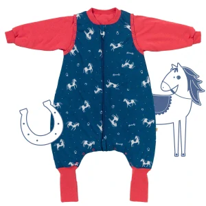 CELOROČNÝ PROTISKLZOVÝ spací vak s odopínateľnými rukávmi „DUPAČKY“  100% BAVLNA Koníci 70cm