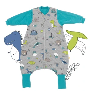 MODAL - Dinosauři CELOROČNÝ PROTISKLZOVÝ spací vak s odopínateľnými rukávmi „DUPAČKY“, 70cm