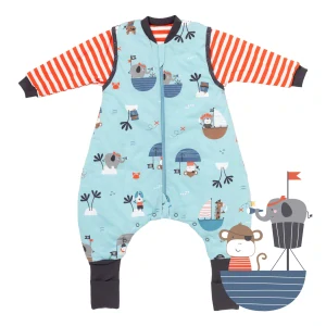 ZIMNÝ PROTISKLUZOVÝ spací vak s odopínateľnými rukávmi a s voľnými nohami „DUPAČKY“ Piráti, 100% BAVLNA, 70cm