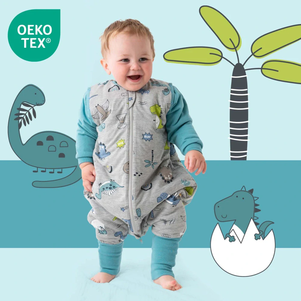 MODAL - Dinosauři CELOROČNÝ PROTISKLZOVÝ spací vak s odopínateľnými rukávmi „DUPAČKY“, 70cm