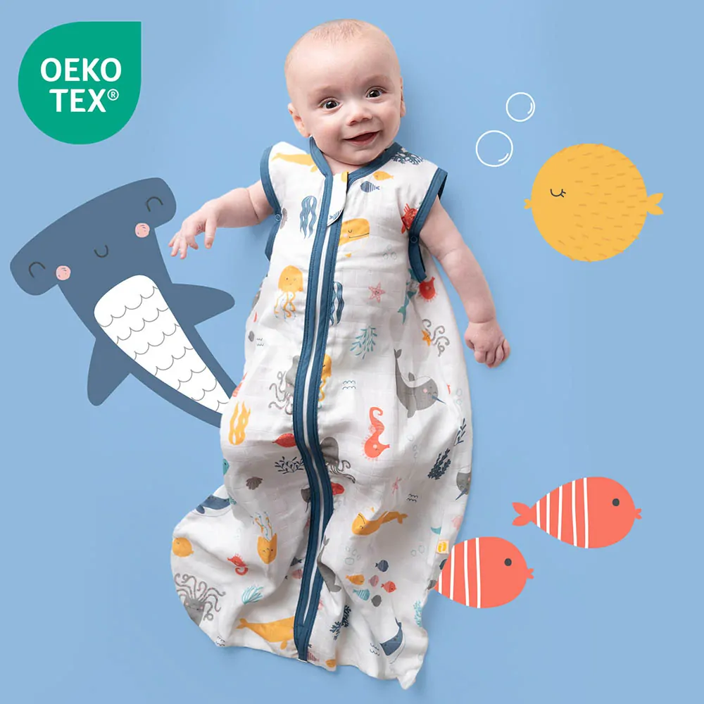 Morský svet MUŠELÍNOVÝ EXTRA TENKÝ LETNÝ spací vak 6-18 mesiacov, 90cm