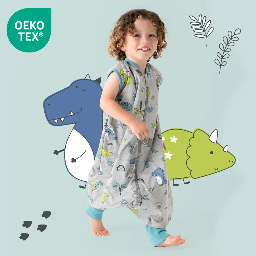 MODAL - Dinosaurov LETNÝ PROTISKLZOVÝ spací vak s voľnými nohami „DUPAČKY“ , 90cm