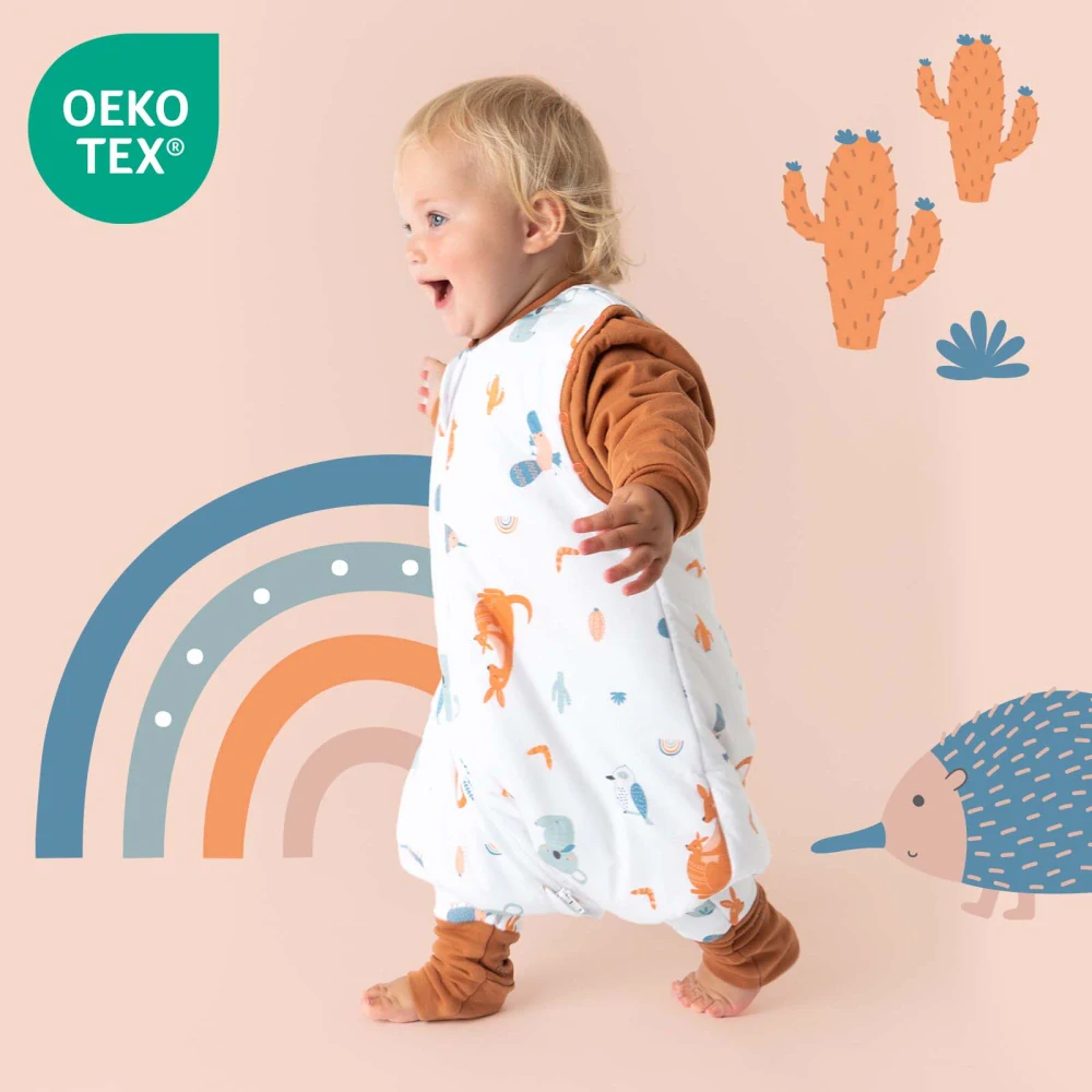 CELOROČNÝ PROTISKLZOVÝ spací vak s odopínateľnými rukávmi a s voľnými nohami „DUPAČKY“ Hlavou dole 100% BAVLNA, 110cm