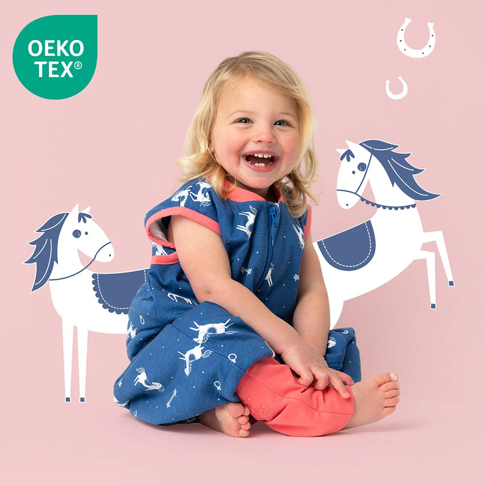 LETNÝ PROTISKLZOVÝ spací vak s voľnými nohami „DUPAČKY“ , 100% BAVLNA Koníky 90cm