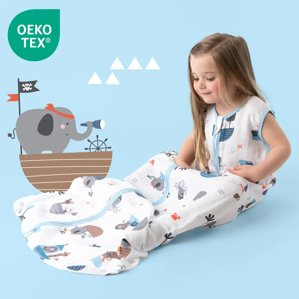 Piráti MUŠELÍNOVÝ EXTRA TENKÝ LETNÝ spací vak 6-18 mesiacov, 90cm