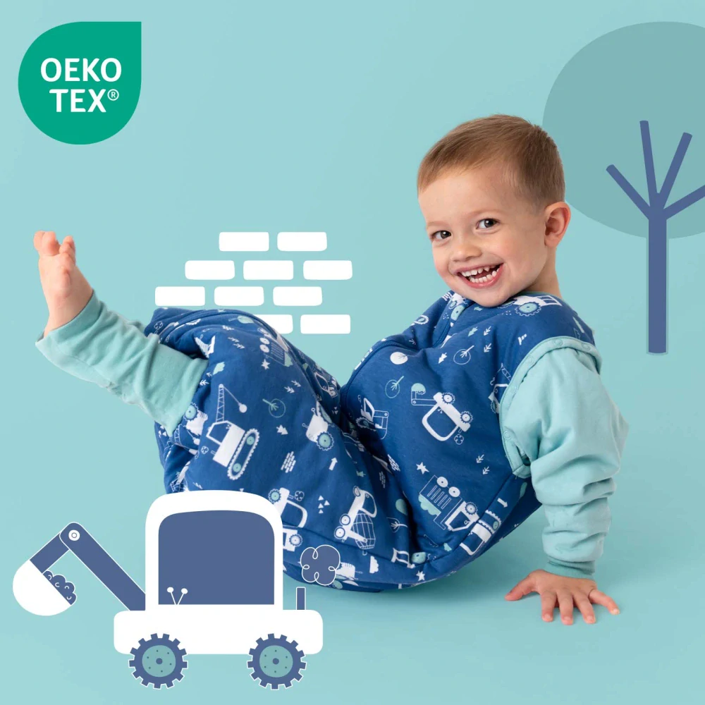 ZIMNÝ PROTISKLUZOVÝ spací vak s odopínateľnými rukávmi a s voľnými nohami „DUPAČKY“   Bagry, 100% BAVLNA, 70cm