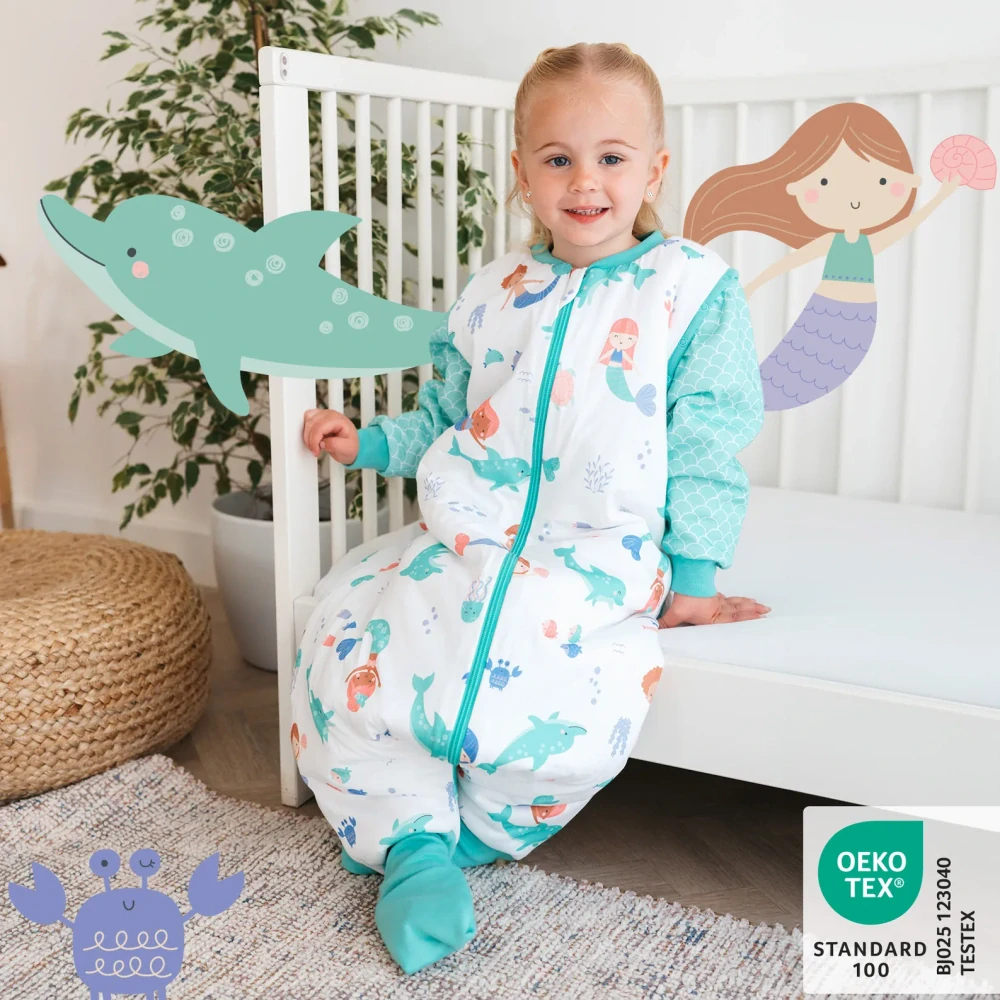 LETNÝ PROTISKLZOVÝ spací vak s voľnými nohami a odopínateľnými rukávmi „DUPAČKY“ , 100% BAVLNA Morská víla 100cm