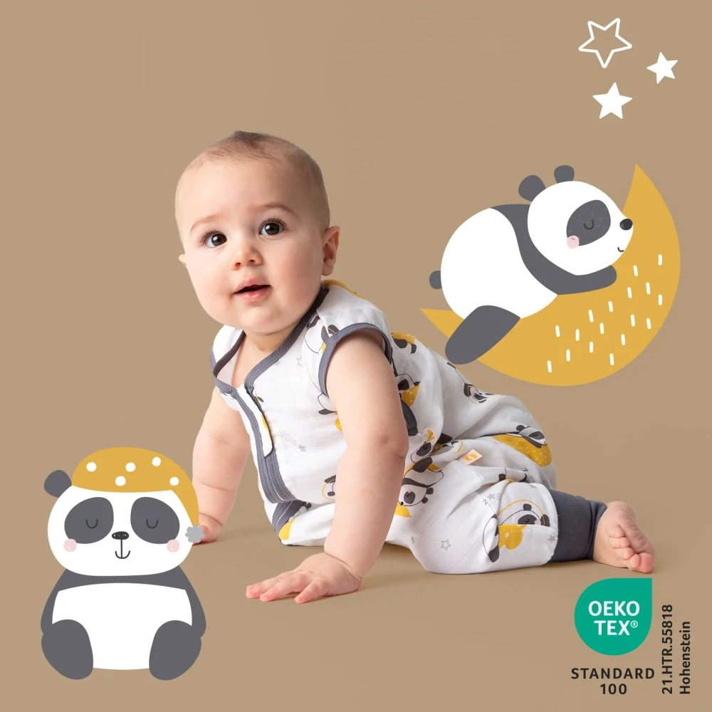 Panda MUŠELÍNOVÝ 0.5Tog EXTRA TENKÝ LETNÝ spací vak s nohavičkami 90cm