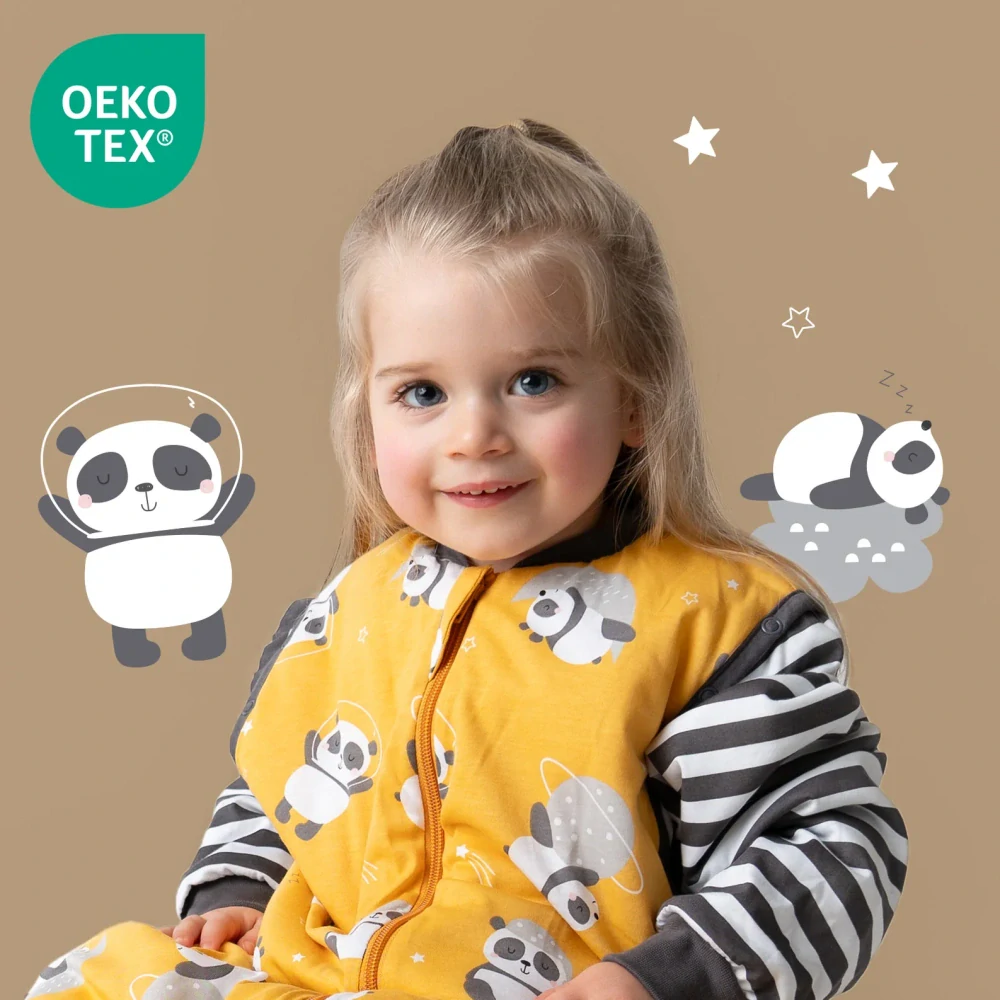 ZIMNÝ PROTISKLZOVÝ spací vak s odopínateľnými rukávmi a voľnými nohami Panda 100% BAVLNA, 120cm