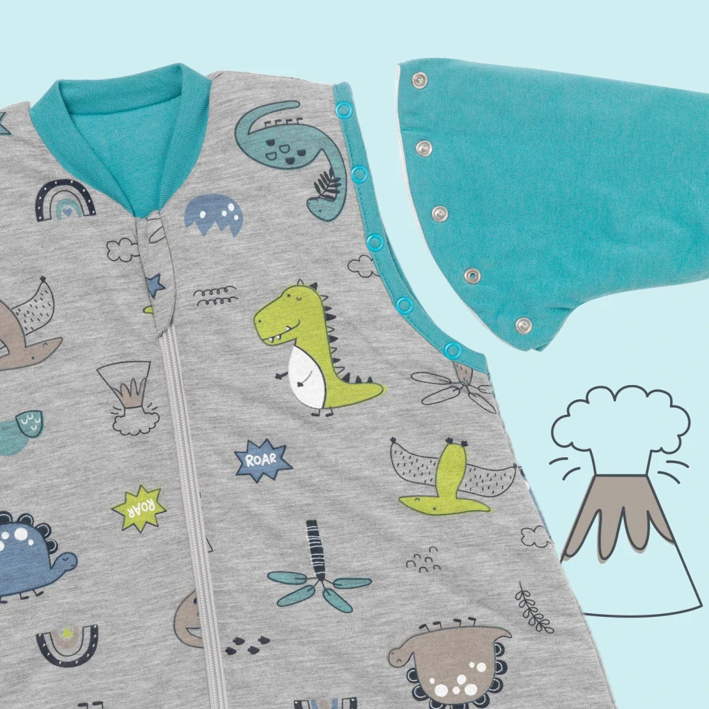 MODAL - DINOSAUR CELOROČNÝ PROTISKLZOVÝ spací vak s odopínateľnými rukávmi a s voľnými nohami „DUPAČKY“, 100cm