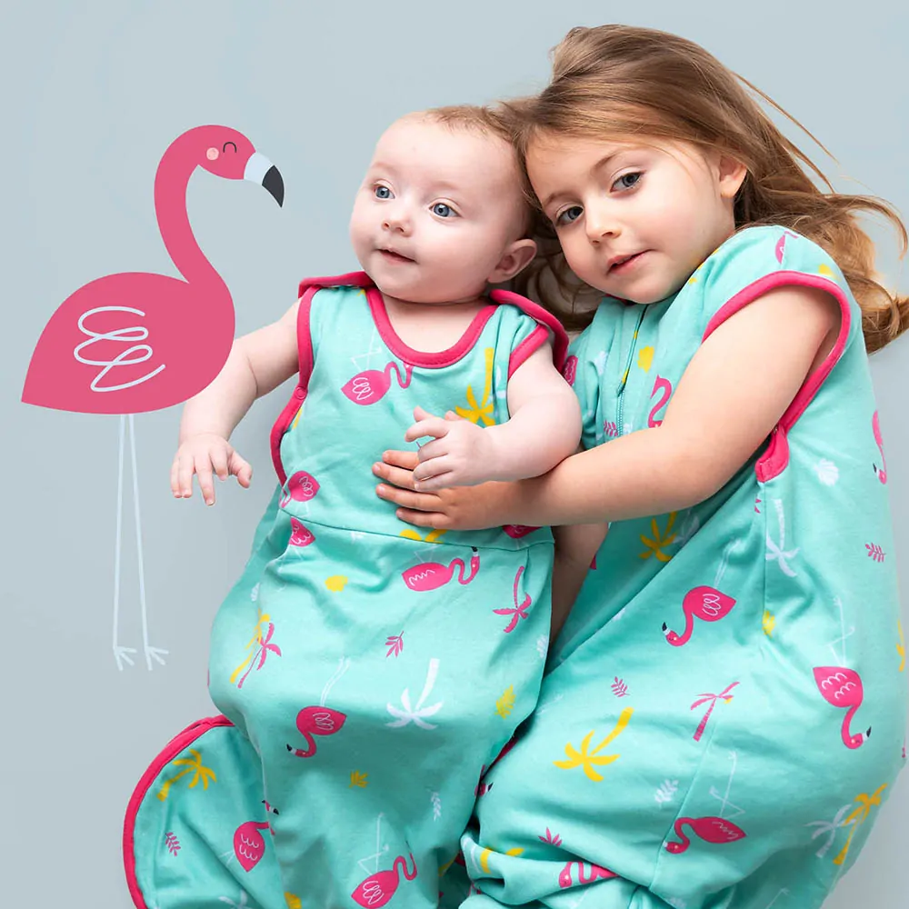 ORGANICKÁ BAVLNA - Plameniaky NOVORODENECKÝ LETNÝ spací vak 0-3 mesiace, 56cm 