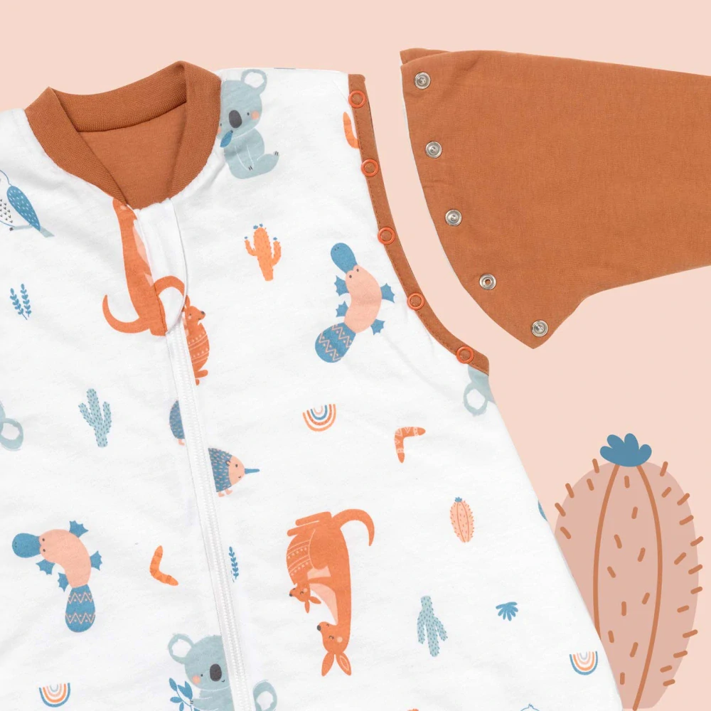 CELOROČNÝ PROTISKLZOVÝ spací vak s odopínateľnými rukávmi a s voľnými nohami „DUPAČKY“ Hlavou dole 100% BAVLNA, 110cm