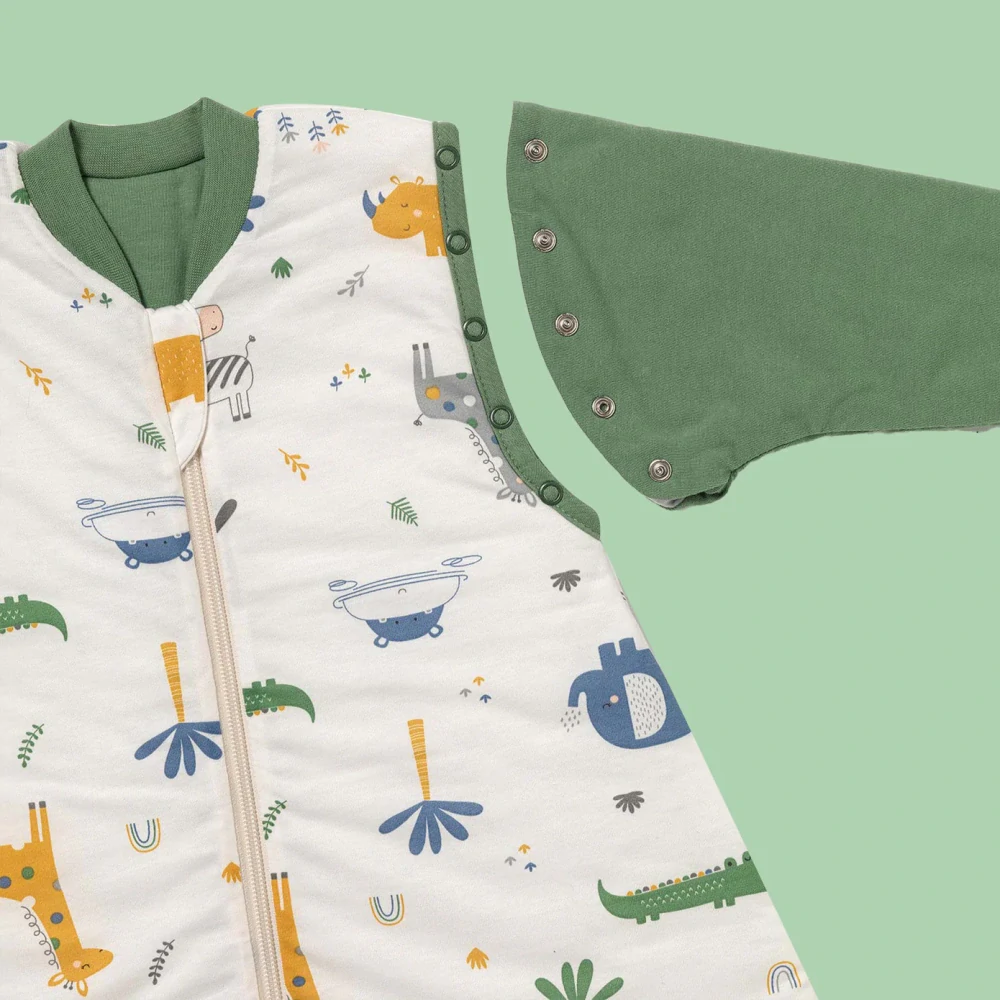 LETNÝ PROTISKLZOVÝ spací vak s odopínateľnými rukávmi „DUPAČKY“ 100% BAVLNA Džungle 60cm