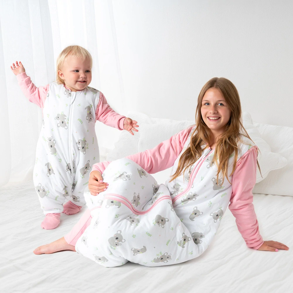 CELOROČNÝ PROTISKLZOVÝ spací vak s odopínateľnými rukávmi „DUPAČKY“ , 100% BAVLNA Koala 80cm