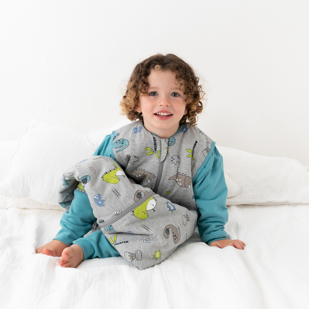 MODAL - DINOSAUR CELOROČNÝ PROTISKLZOVÝ spací vak s odopínateľnými rukávmi a s voľnými nohami „DUPAČKY“, 100cm