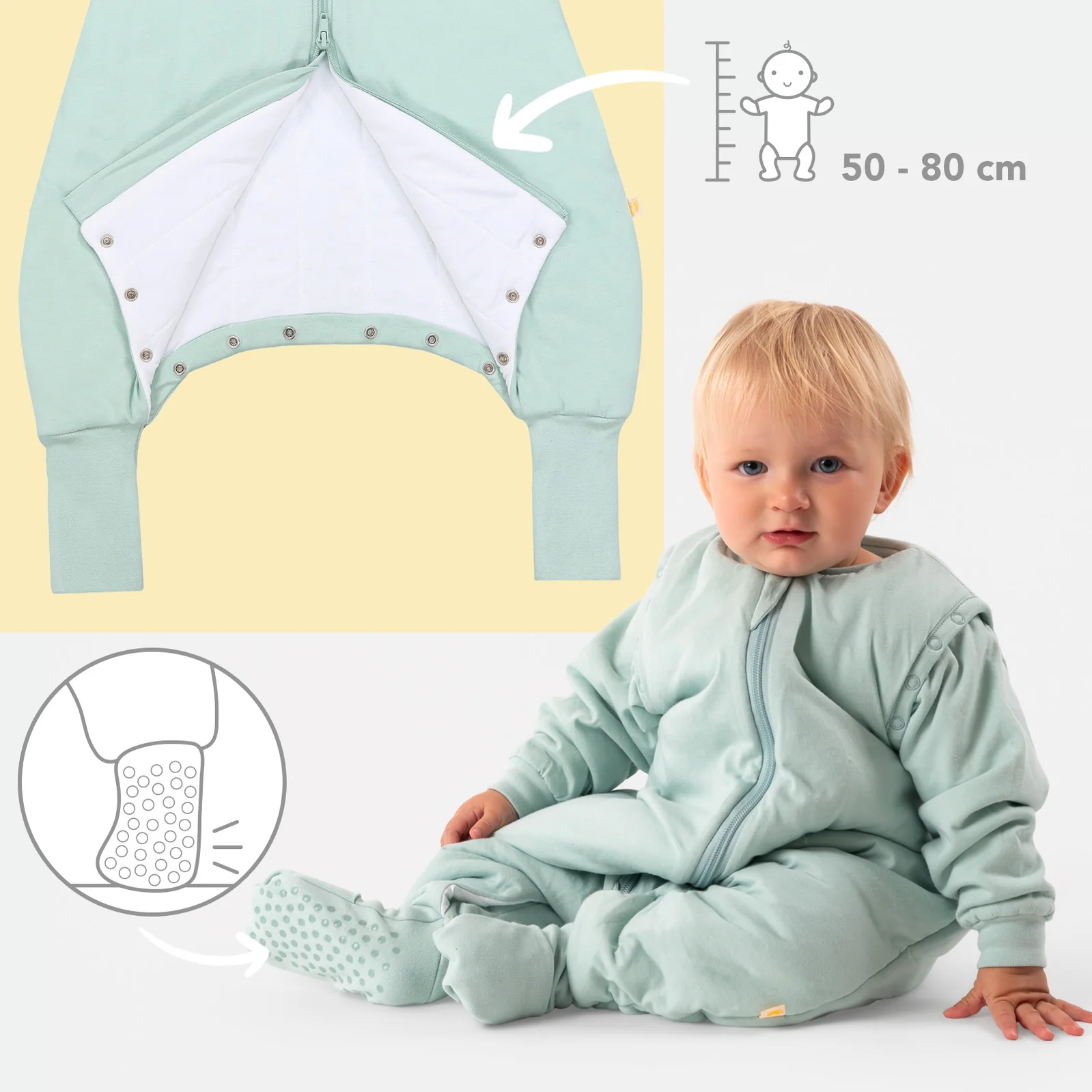Šalvia CELOROČNÝ PROTISKLZOVÝ spací vak s nohavičkami a odopínateľnými rukávmi 120cm | Slumbersac