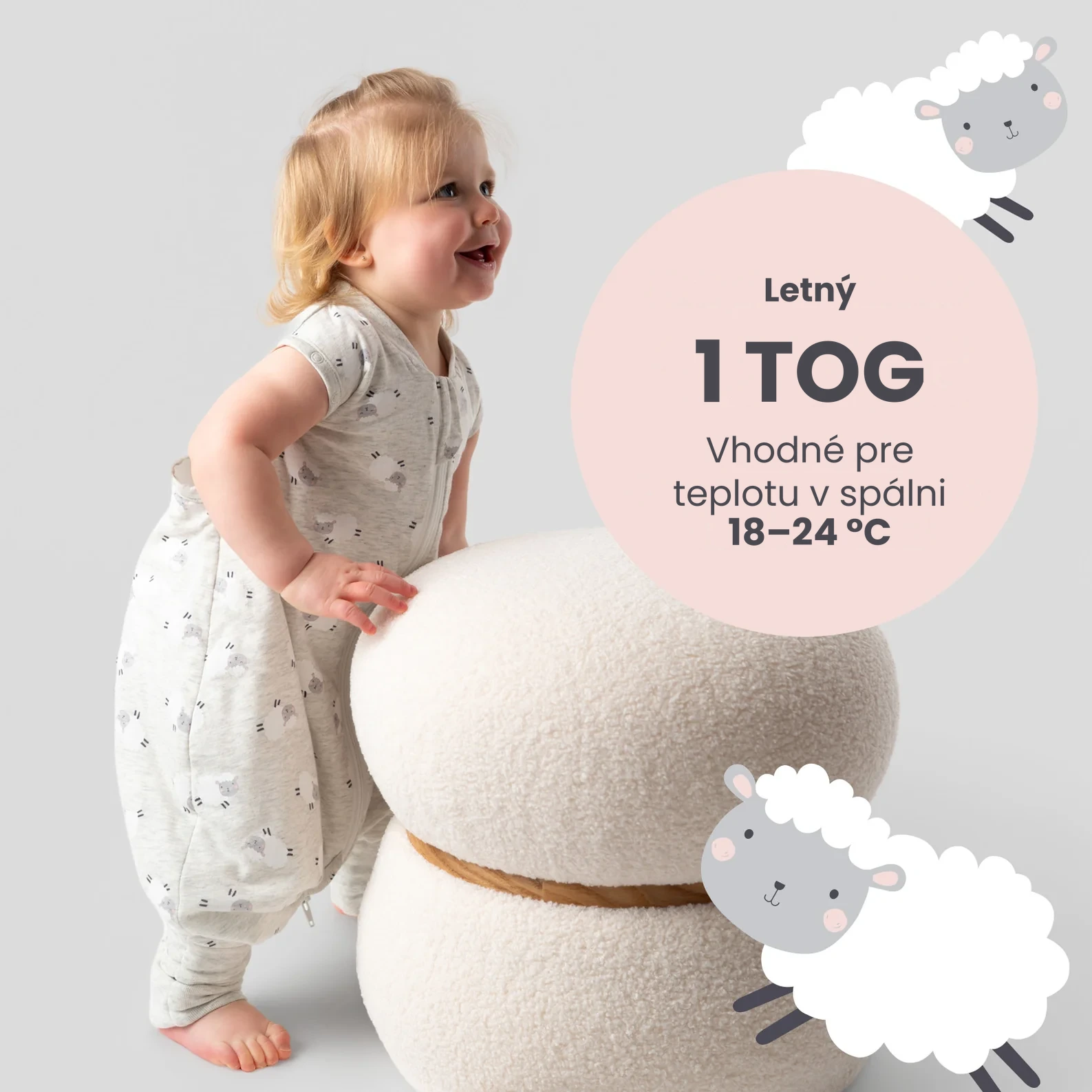 Ovečky LETNÝ PROTISKLZOVÝ spací vak s nohavičkami a odopínateľnými rukávmi 70cm | Slumbersac