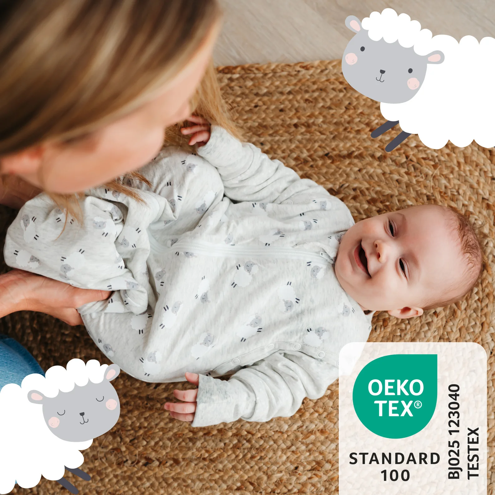 Ovečky LETNÝ spací vak s odopínateľnými rukávmi 0-6 mesiacov, 70cm | Slumbersac